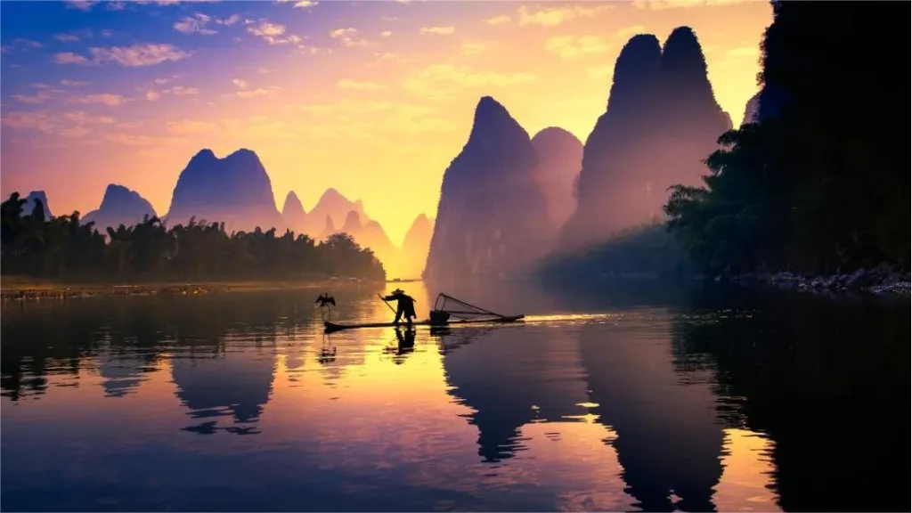 Yellow Cloth Reflection In Guilin